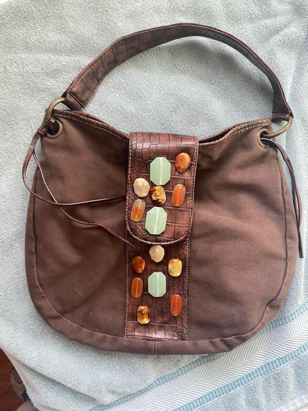 Nine West Brown Shoulder Bag with Beaded Accent